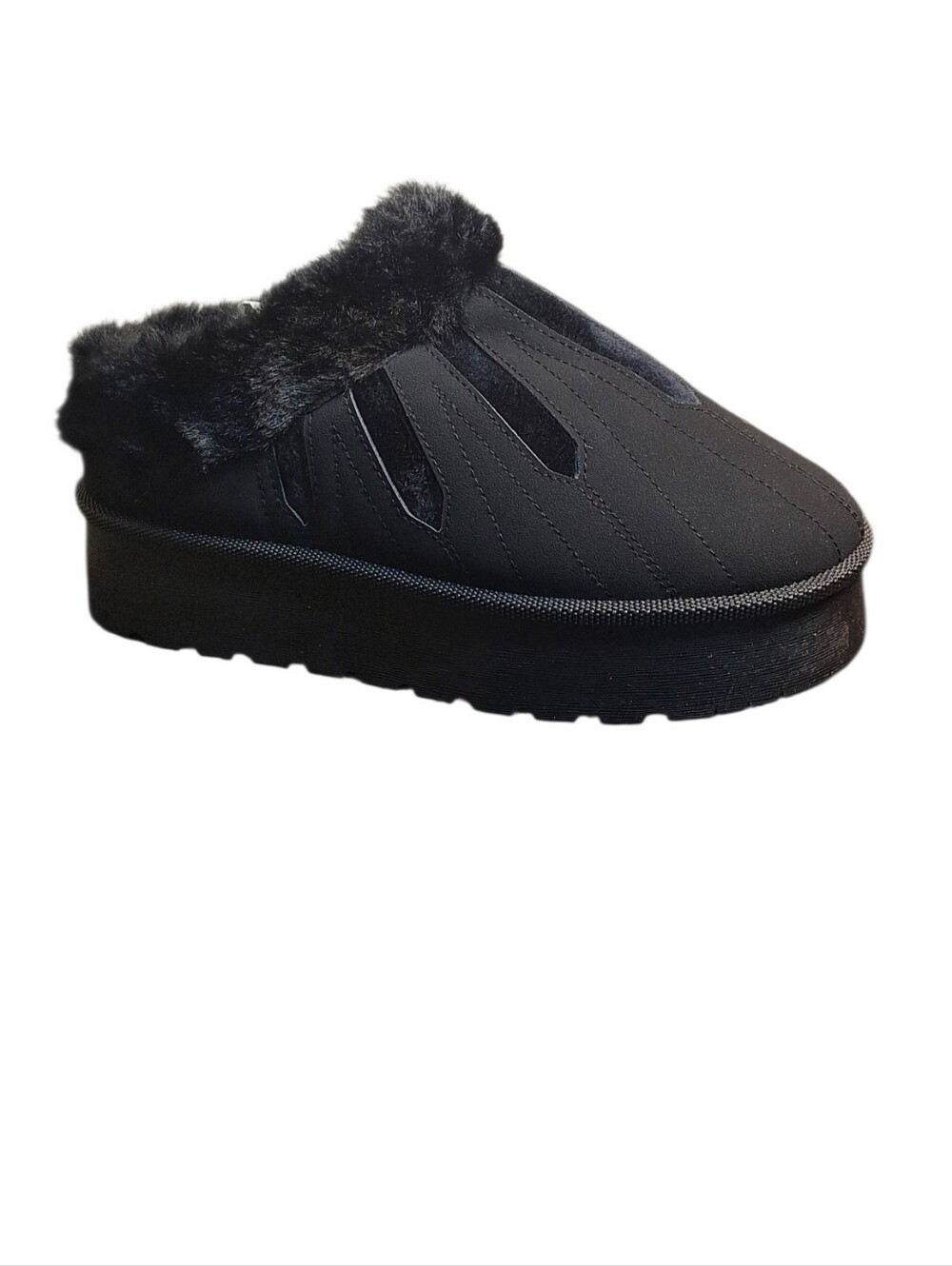 NIB Taxi Black Faux Fur Platform Slip-On Slipper Shoes